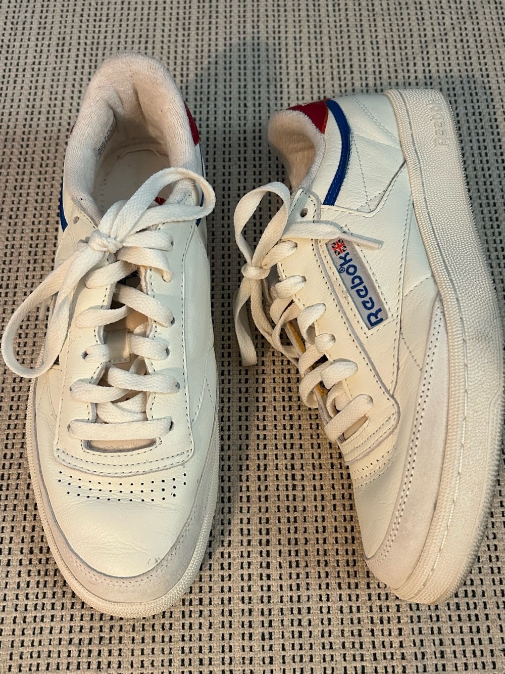 Reebok White Leather Sneakers with Blue and Red Details